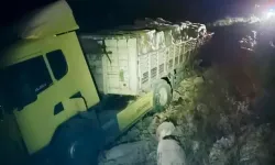 Darende’de TIR su kanalına düştü