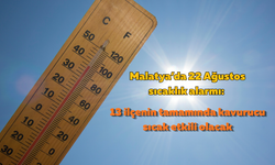 Malatya’da 22 Ağustos sıcaklık alarmı: 13 ilçenin tamamında kavurucu sıcak etkili olacak