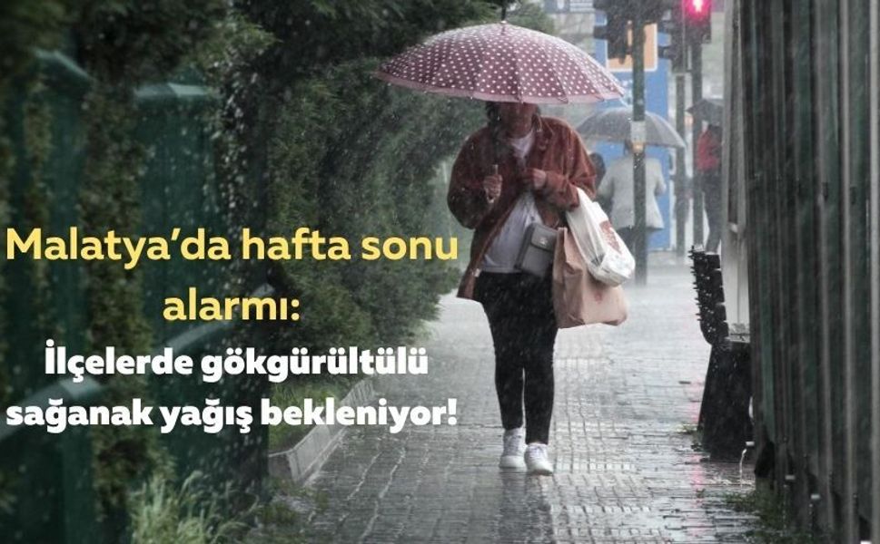 Malatya’da hafta sonu alarmı: İlçelerde gök gürültülü sağanak yağış bekleniyor!