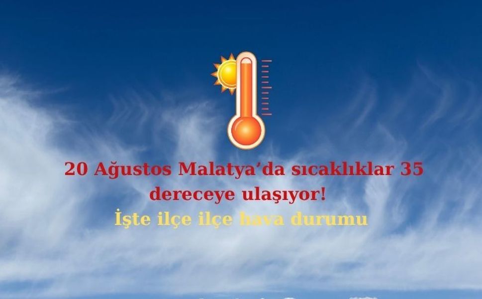 20 Ağustos Malatya’da sıcaklıklar 35 dereceye ulaşıyor! İşte ilçe ilçe hava durumu