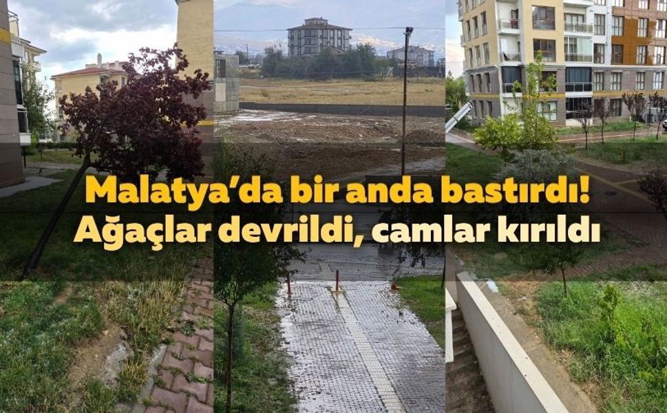 Malatya’da bir anda bastırdı! Ağaçlar devrildi, camlar kırıldı